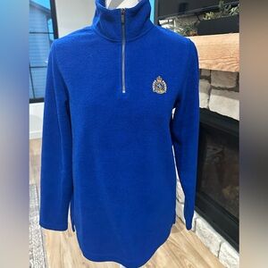 Lauren Ralph Lauren Crest Fleece Pullover in royal blue with a quarter-zip SZ S